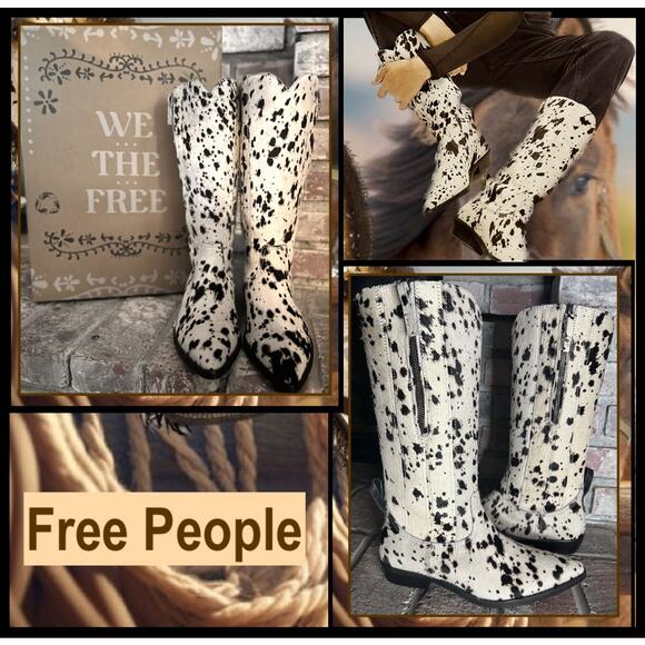Free People We The Free Allistar Western Inspired Hair-On Pointed Toe Boots Sz 8 - Picture 1 of 9